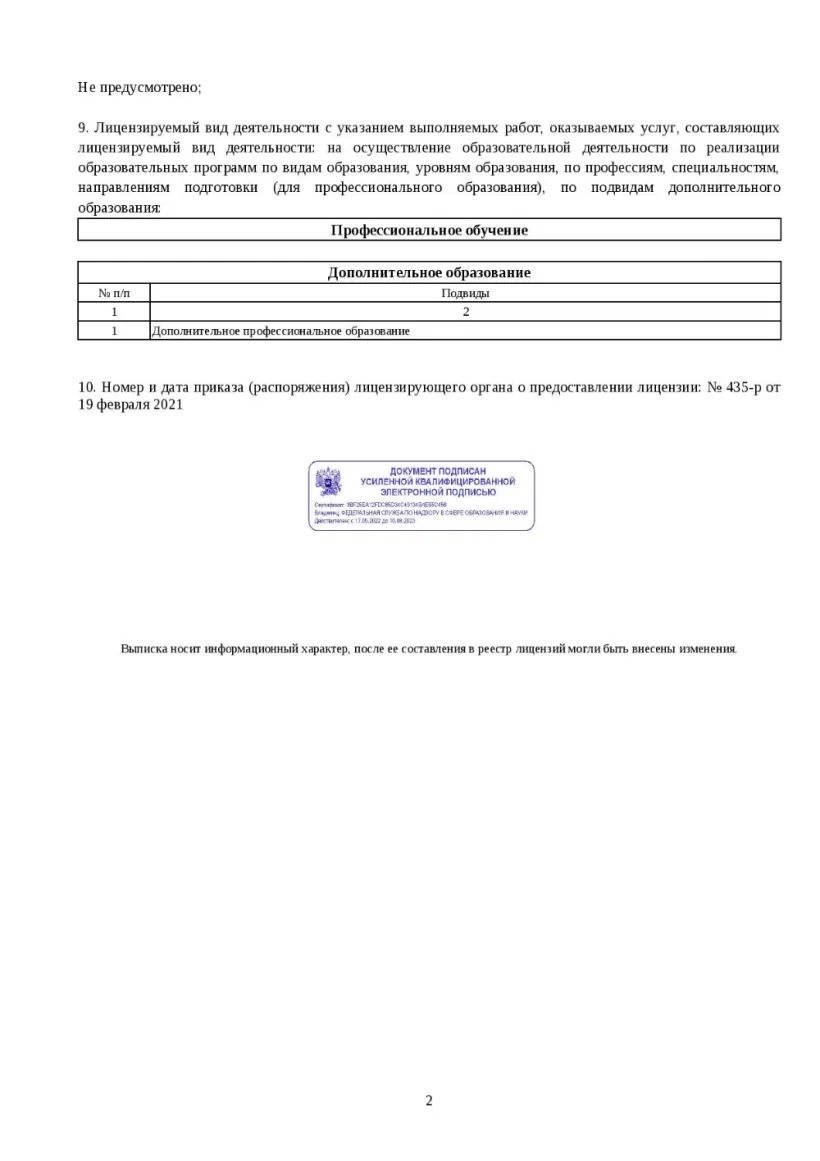 Лицензия на образовательную деятельность